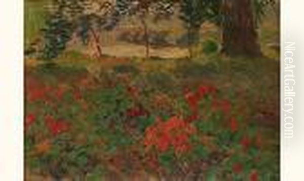 Parterre Fleuri Devant La Riviere Oil Painting by Emile Claus