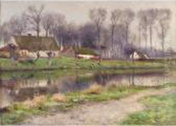 Maisons Au Bord De La Lys Oil Painting by Emile Claus