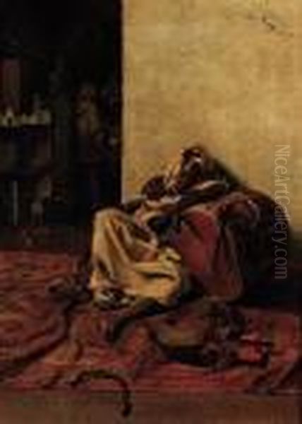 A Sleeping Arab Musician Oil Painting by Emile Claus