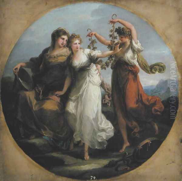 Beauty supported by Prudence Scorns the Offering of Folly Oil Painting by Angelica Kauffmann