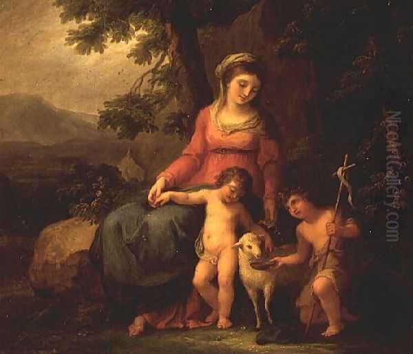 The Virgin Mary with the Christ Child and St John the Baptist Oil Painting by Angelica Kauffmann