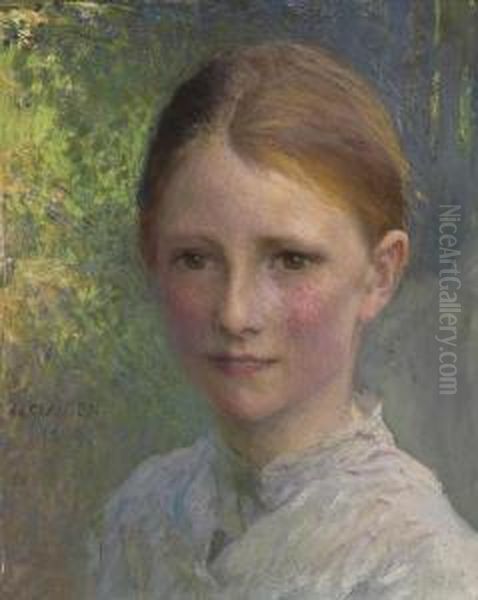 Study For Head Of A Girl Oil Painting by George Clausen