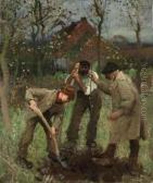 Planting A Tree Oil Painting by George Clausen