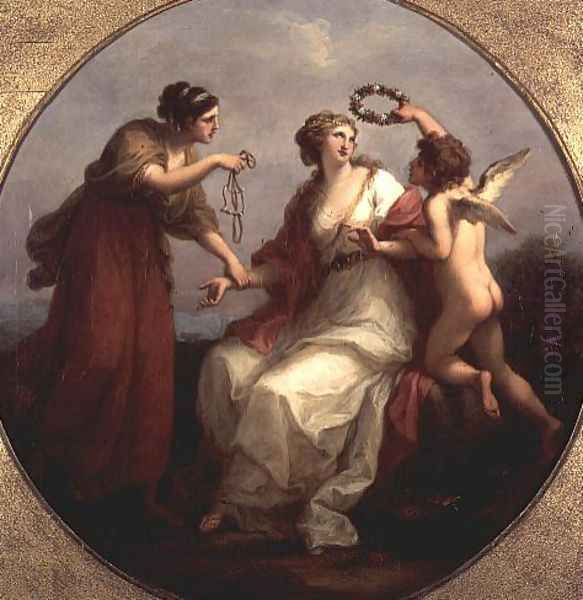 Prudence resisting Love Oil Painting by Angelica Kauffmann