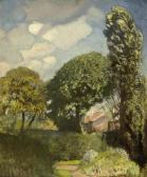 At The Edge Of The Farm Oil Painting by George Clausen