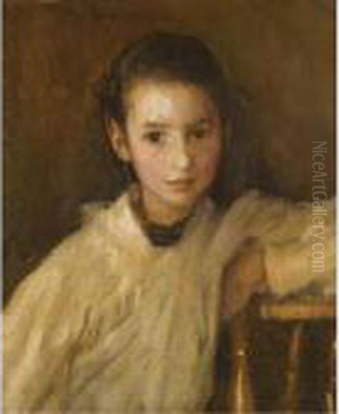 Portrait Of A Young Girl Oil Painting by George Clausen