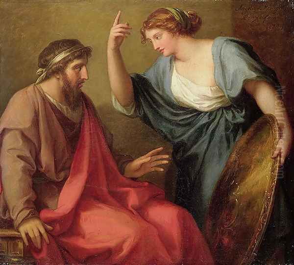 Egeria Handing Numa Pompilius His Shield Oil Painting by Angelica Kauffmann