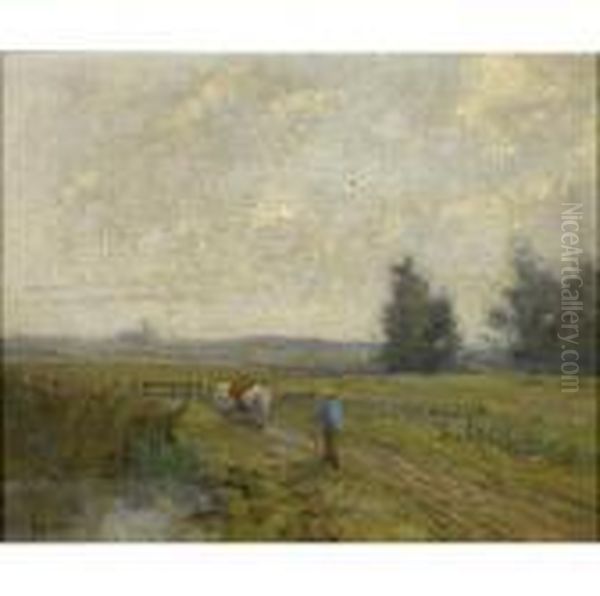 Ploughing The Field Oil Painting by George Clausen