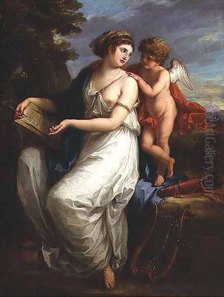 Erato the Muse of Lyric Poetry with a putto Oil Painting by Angelica Kauffmann