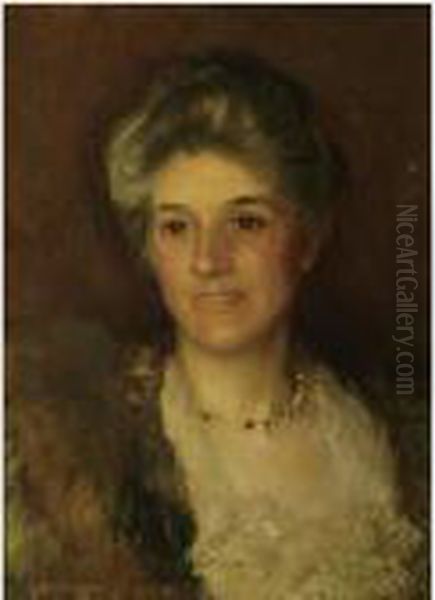 Portrait Of Mrs A. Leon Oil Painting by George Clausen