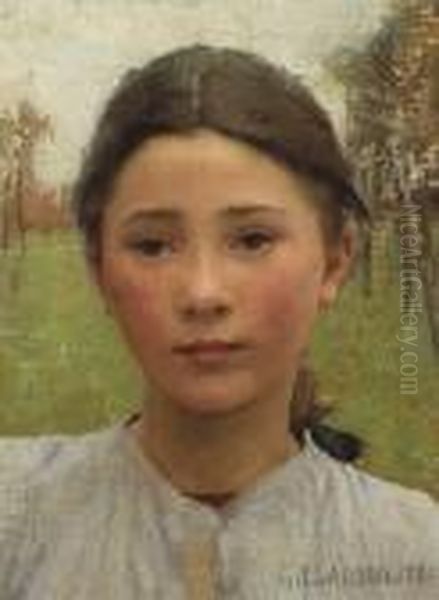 The Head Of A Young Girl Oil Painting by George Clausen