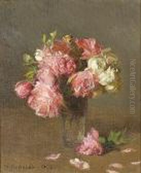 Still Life Of Roses In A Glass Tumbler Oil Painting by George Clausen