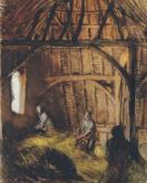 Study For The Barn At Deer's Farm Oil Painting by George Clausen