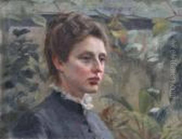 Portrait Of A Lady Oil Painting by George Clausen