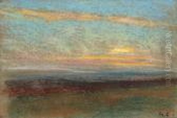 Sunset Oil Painting by George Clausen