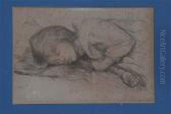 A Study Of A Sleeping Girl Oil Painting by George Clausen