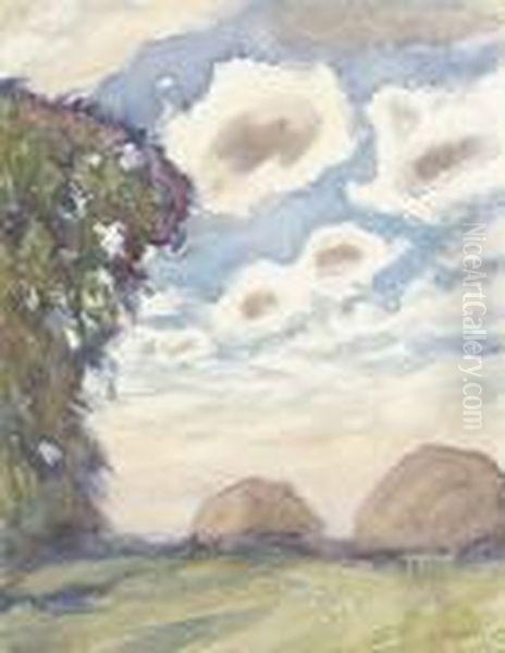 Two Haystacks Oil Painting by George Clausen