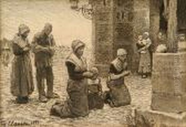 Dutch Peasants At Prayer Oil Painting by George Clausen