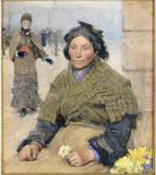 Flora, The Gypsy Flower Seller Oil Painting by George Clausen