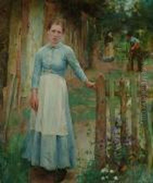 The Girl At The Gate Oil Painting by George Clausen