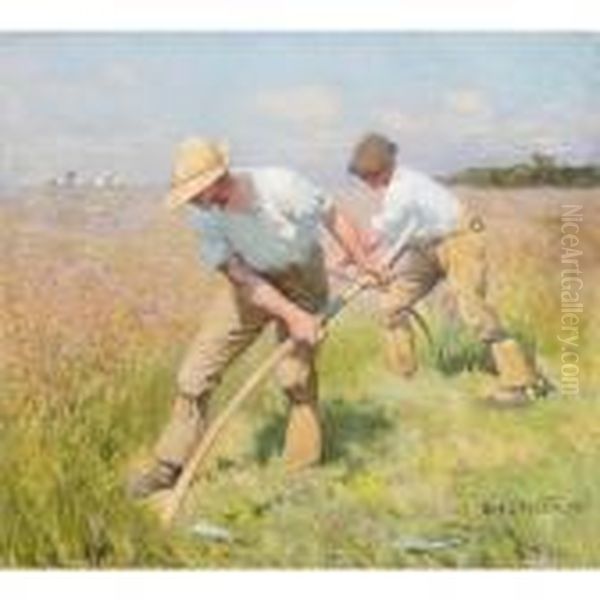 The Mowers Oil Painting by George Clausen