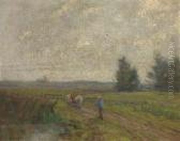 Ploughing The Field Oil Painting by George Clausen