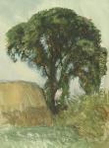 Hayricks And Trees Oil Painting by George Clausen