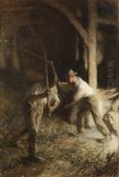 Threshers Oil Painting by George Clausen