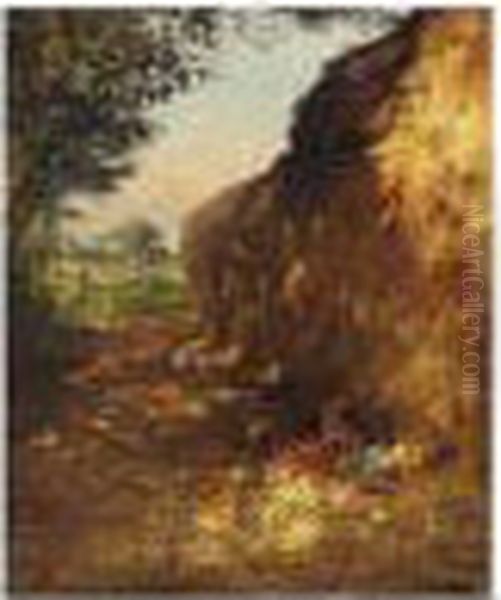 Haystacks Oil Painting by George Clausen