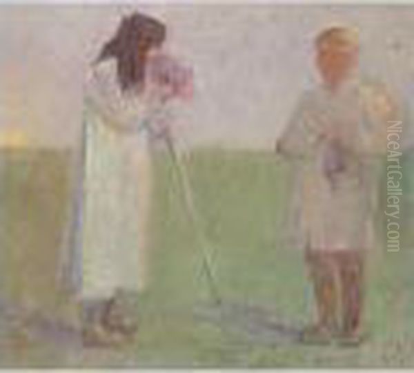 Two Children Oil Painting by George Clausen