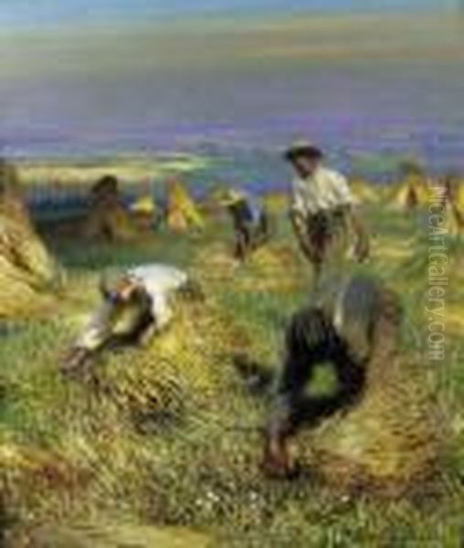 Harvest, Tying The Sheaves Oil Painting by George Clausen