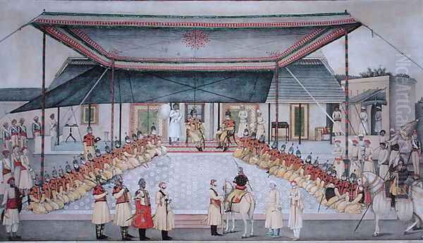 Colonel James Skinner holding a Regimental Durbar Oil Painting by Gulam Ali Khan