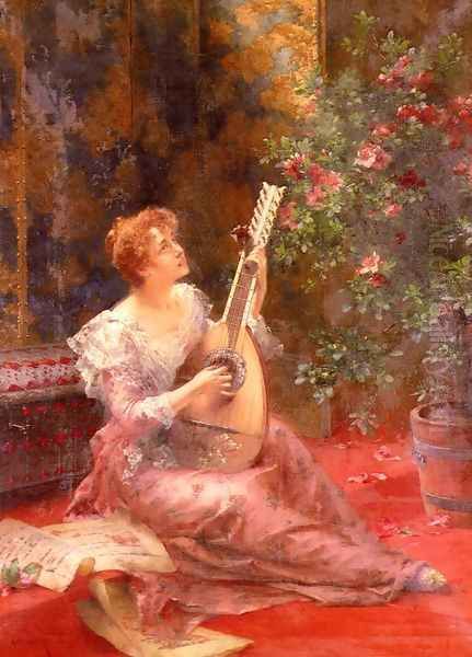 The Lute Player Oil Painting by Conrad Kiesel