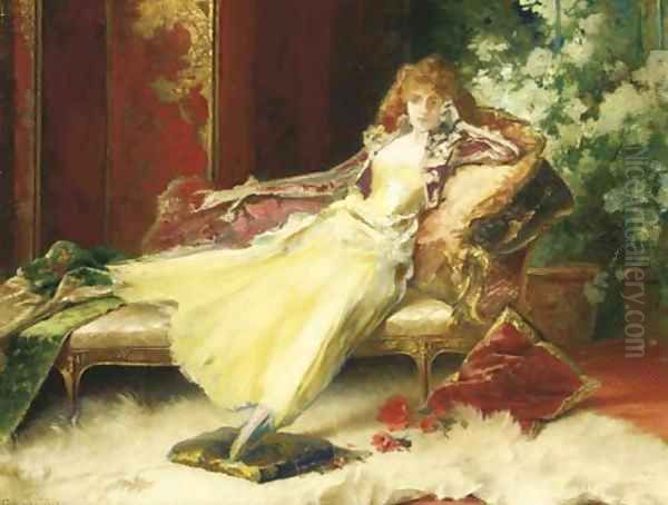 The yellow dress Oil Painting by Conrad Kiesel