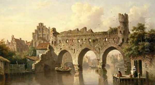 Ruins Over the River Birchel at Zutphan in Holland Oil Painting by Everhardus Koster