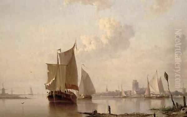 Boats in Harbour Oil Painting by Everhardus Koster