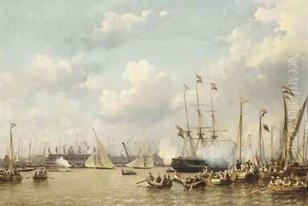 A regatta on the IJ, Amsterdam Oil Painting by Everhardus Koster