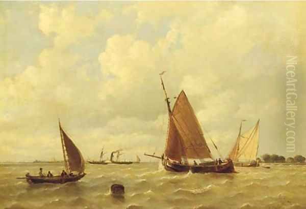 Sailing vessels and a steamship by a coast Oil Painting by Everhardus Koster