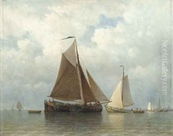 Sailing barges on the IJ, Amsterdam beyond Oil Painting by Everhardus Koster