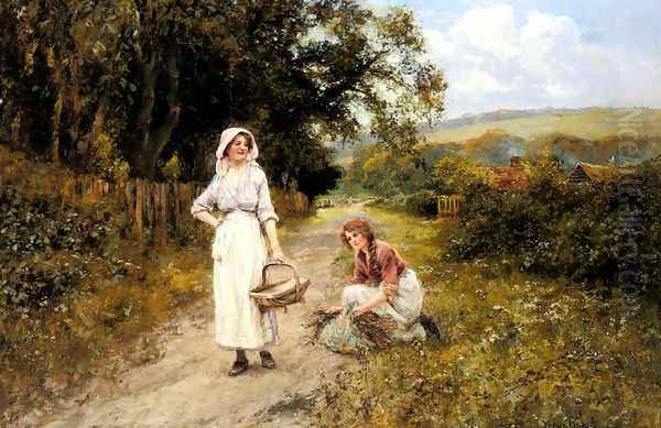 Faggot Gatherers on a Path Oil Painting by Henry John Yeend King