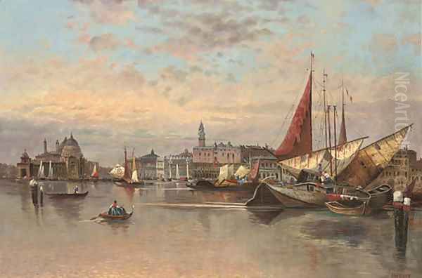 Trading vessels before the entrance to the Grand Canal, Venice Oil Painting by Karl Kaufmann