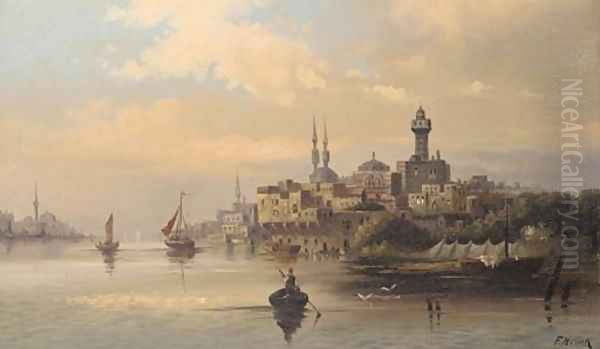 Trading vessels on the Bosphorous at dusk, Istanbul Oil Painting by Karl Kaufmann