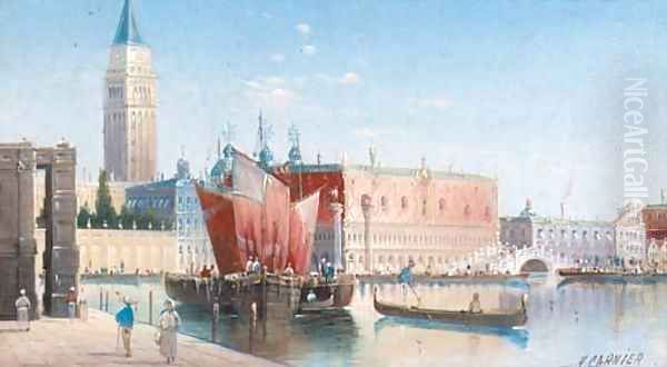 Figures by the Customs house, Piazza St. Marco beyond Oil Painting by Karl Kaufmann