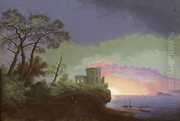 Landscape with a classical temple Oil Painting by Henri Knip