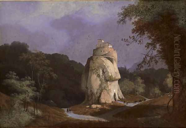 View of a monastery on a rocky hill Oil Painting by Henri Knip