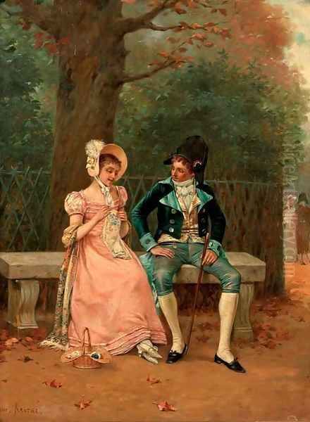 An amorous couple in the park Oil Painting by Charles Louis Kratke