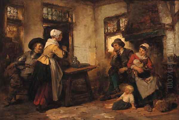 A family in a rustic interior Oil Painting by Herman Frederik Carel ten Kate