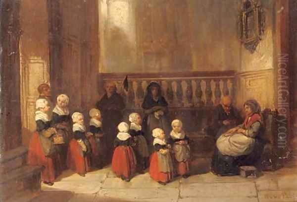 Orphan girls in an interior, Amsterdam Oil Painting by Herman Frederik Carel ten Kate