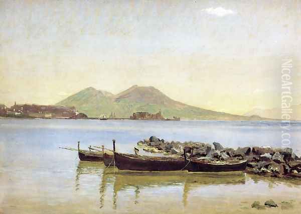 The Bay of Naples with Vesuvius in the Background Oil Painting by Christen Kobke