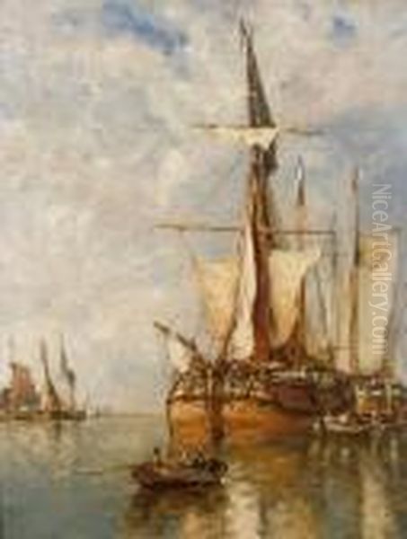 Shipping In A Dutch Harbour Oil Painting by Paul-Jean Clays